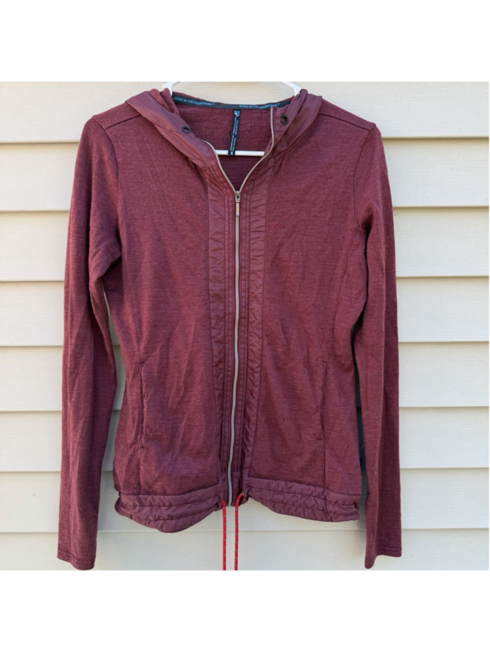 Kuhl Hoodie Jacket Womens Burgundy Full Zip Merino Wool Outdoor Hiking Athletic